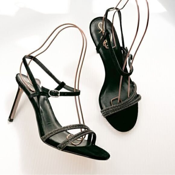 Sam Edelman Heels womens size 10 Black Crystal Daisie Ankle Strapped Sandals - Picture 1 of 13